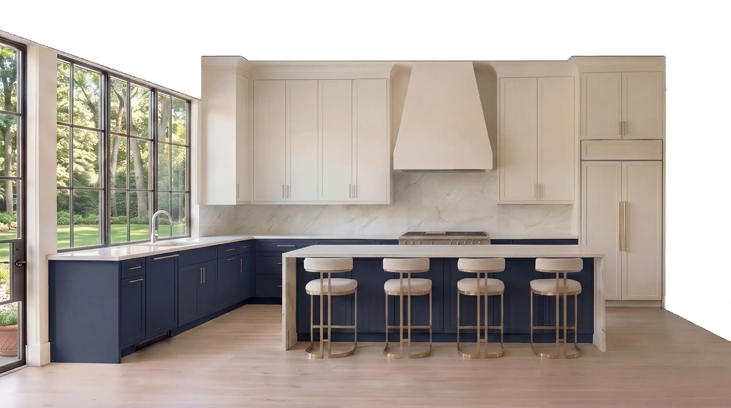 Navy and white two-tone kitchen cabinets