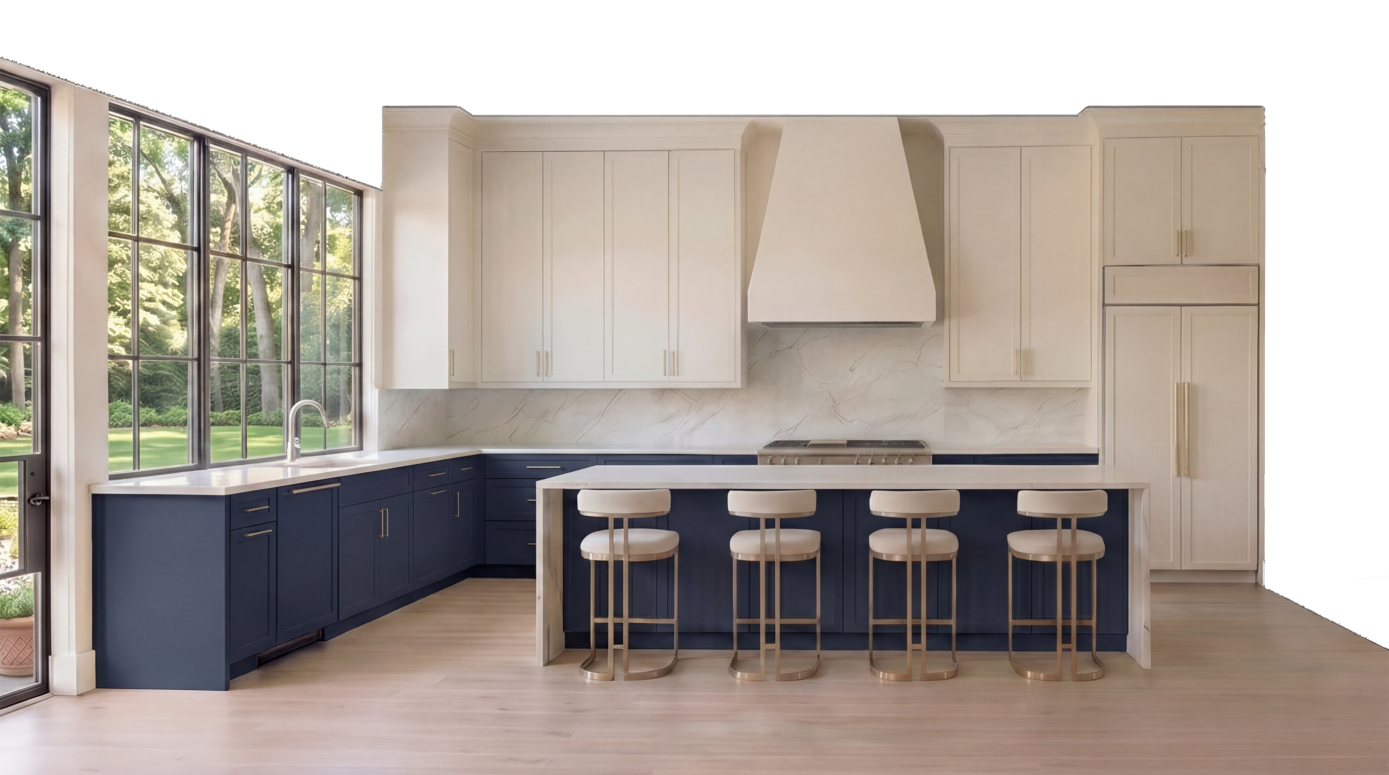 Navy and white two-tone kitchen cabinets