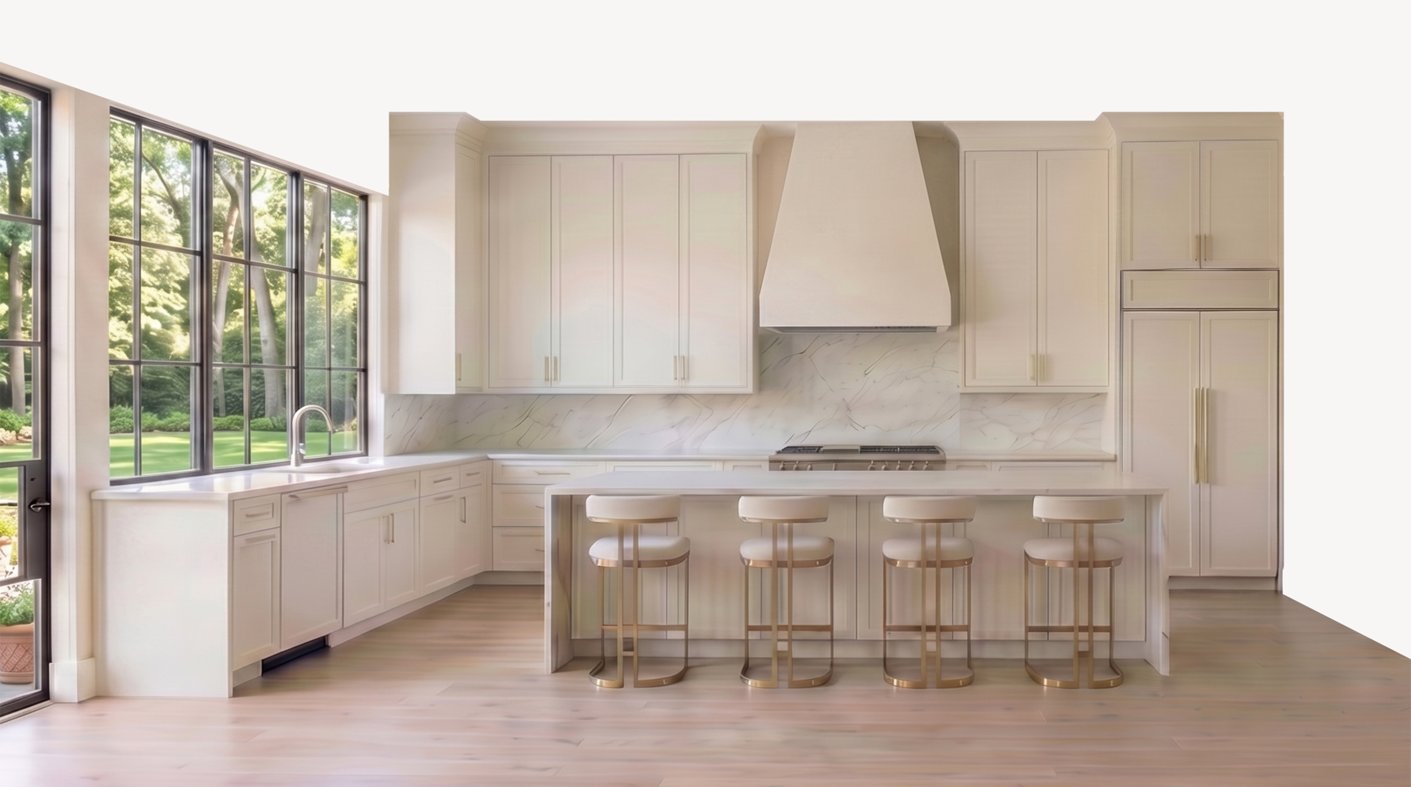 Warm white finish kitchen cabinet installation